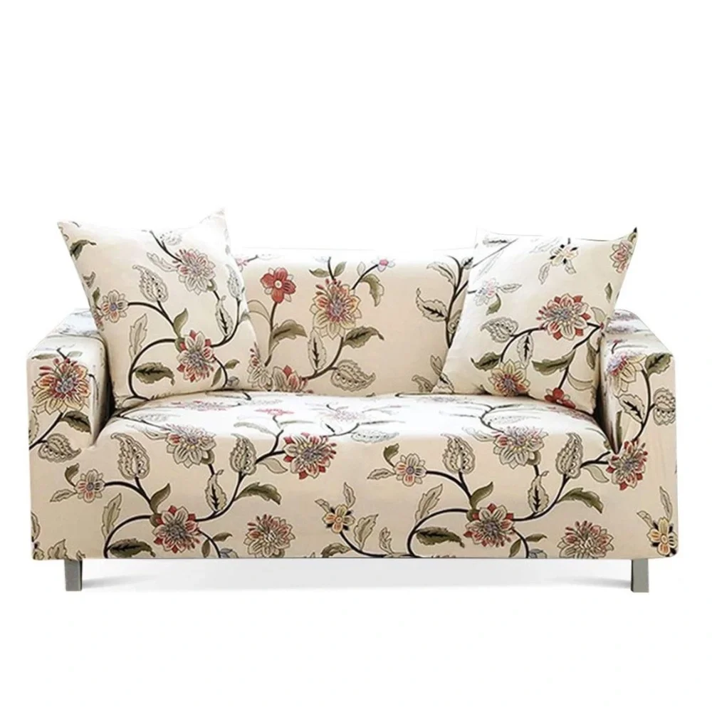Stretchy Floral Cream Couch Slipcover